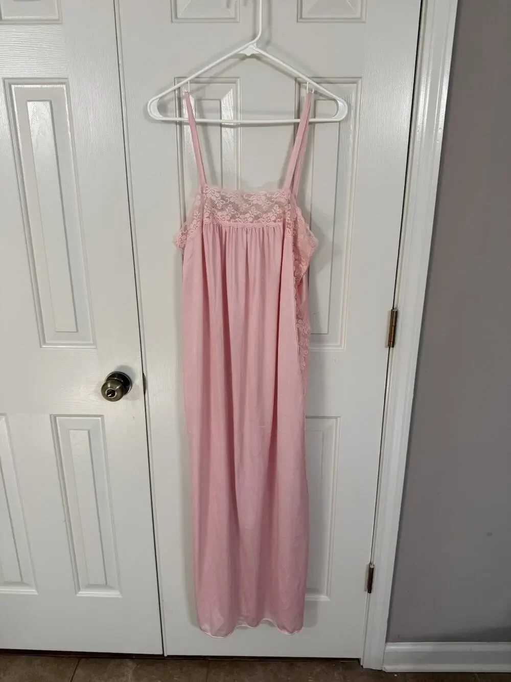 Vintage Pink Lace Maxi Nightgown Size Large L